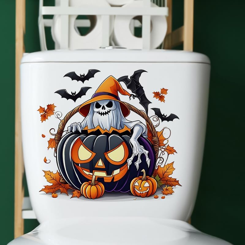 Halloween Ghost Pumpkin Toilet Seat Sticker Decal - Waterproof & Self-Adhesive