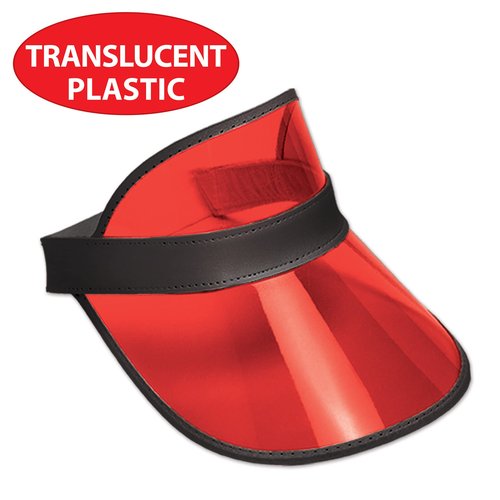 Beistle Clear Red Dealer’s Visors – 12 Pack, Transparent Plastic Sun Visors with Black Band, Lightweight Headwear for Events, Casino Themed Celebrations & Group Activities, One Size Fits Most Adults