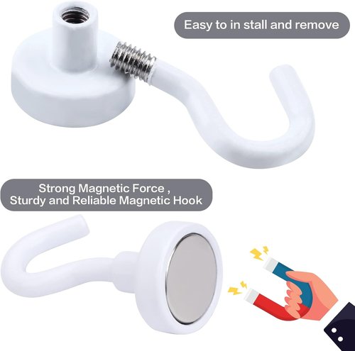 E BAVITE Magnetic Hooks - Heavy Duty 30lbs+ Magnet Hooks for Home & Kitchen | 20 Pack (White)