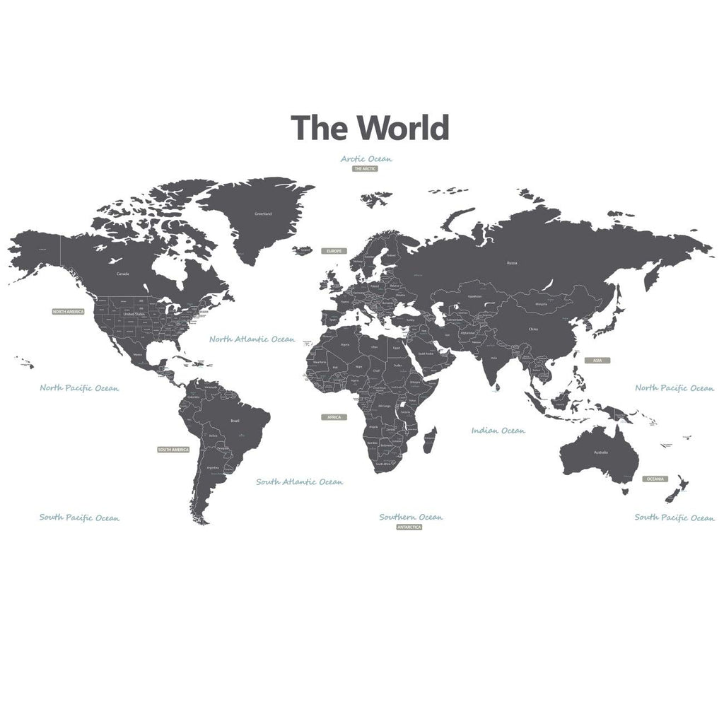 DECOWALL DLT-1609G Modern Grey World Map Kids Wall Decals Wall Stickers Peel and Stick Removable Wall Stickers for Kids Nursery Bedroom Living Room (XLarge)