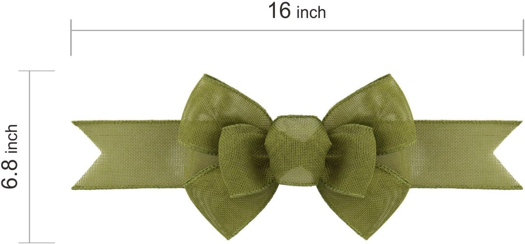 Meseey Sage Green Moss Wired Ribbon - 2 Pcs Handmade Burlap Bows for Wreaths & Gift Wrapping