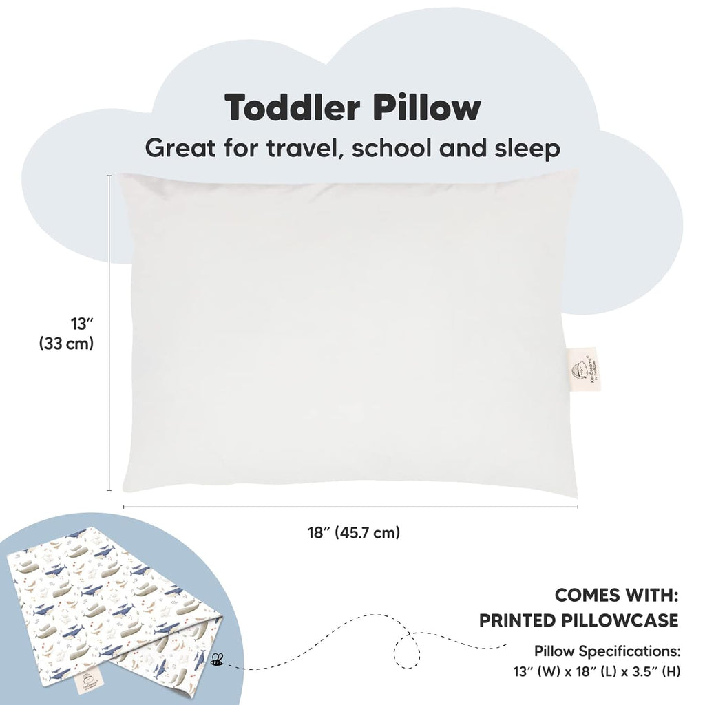 My Little Dreamy Toddler Pillow - Organic Cotton Travel Bed Pillow with Soft Pillowcase | 13x18, Machine Washable, Ideal for Ages 2-5 (Marine)
