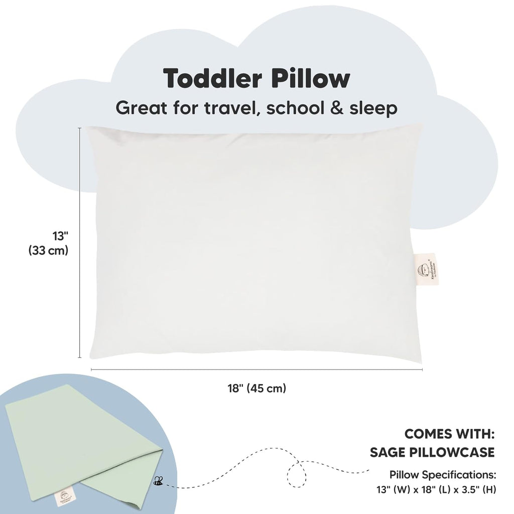 My Little Dreamy Toddler Pillow - Organic Cotton Travel Bed Pillow with Soft Pillowcase | 13x18, Machine Washable, Ideal for Ages 2-5 (Sage)