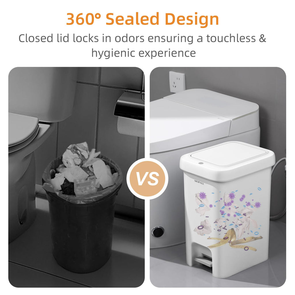 MOPALL 1.9 Gallon Slim Bathroom Trash Can with Lid - Dual-Way Opening (Step Pedal & Press Top) Small Trash Can for Narrow Spaces, Rust-Proof Wastebasket Small Garbage Can for Bathroom, Bedroom, Office