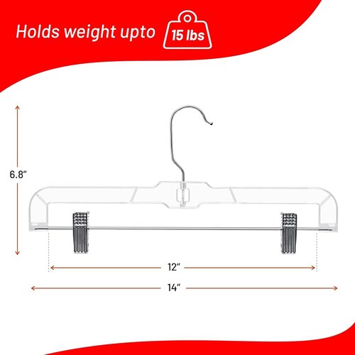 DEILSY™ Skirt Hanger - Non-Slip Pants Hangers with Adjustable Clips - Clear Plastic, Pack of 12