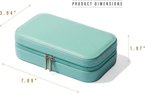 BINO Jewelry Case - Portable Compact Organizer with Mirror | Stylish Aqua Travel Box for Earrings, Rings & Necklaces