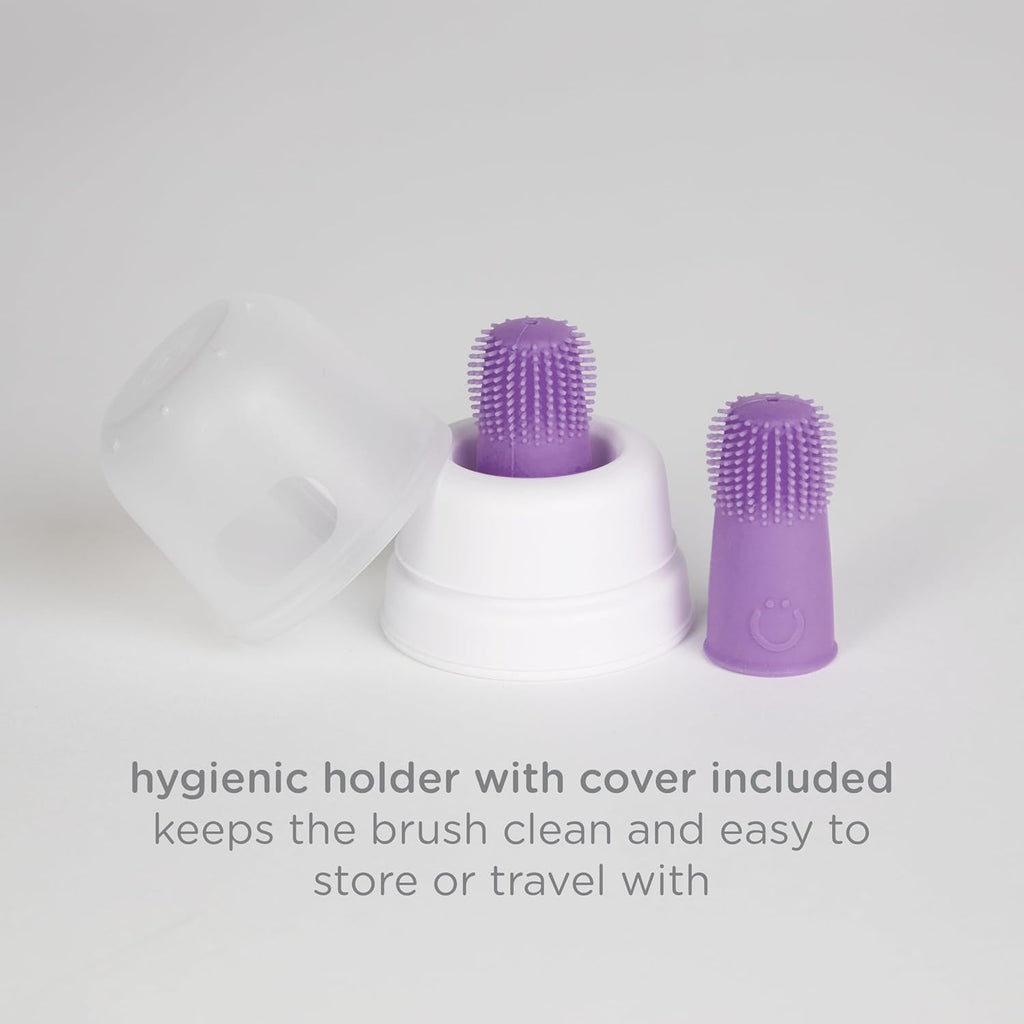 Ubbi Grow With Me Toothbrush Set - Silicone Finger Brush & 360° Soft Bristle Toothbrush | Smoothie Purple