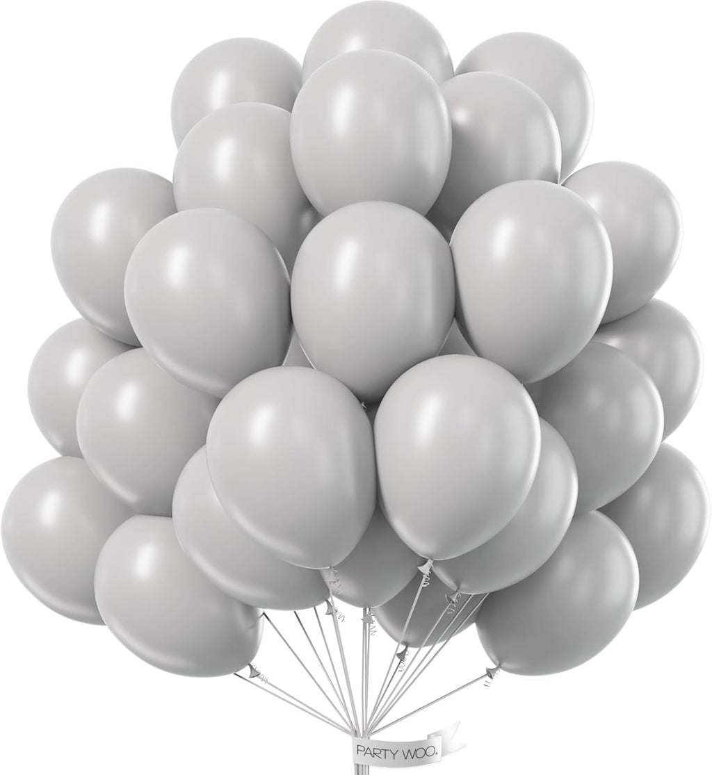 PartyWoo Gray Balloons - 50pcs 12-Inch Matte Gray Latex Helium Balloons for Celebrations
