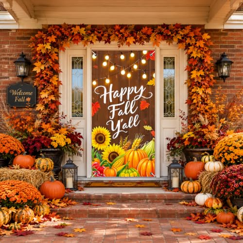 BlissYard Fall Door Cover Thanksgiving Pumpkin Sunflower 35x71 Inch