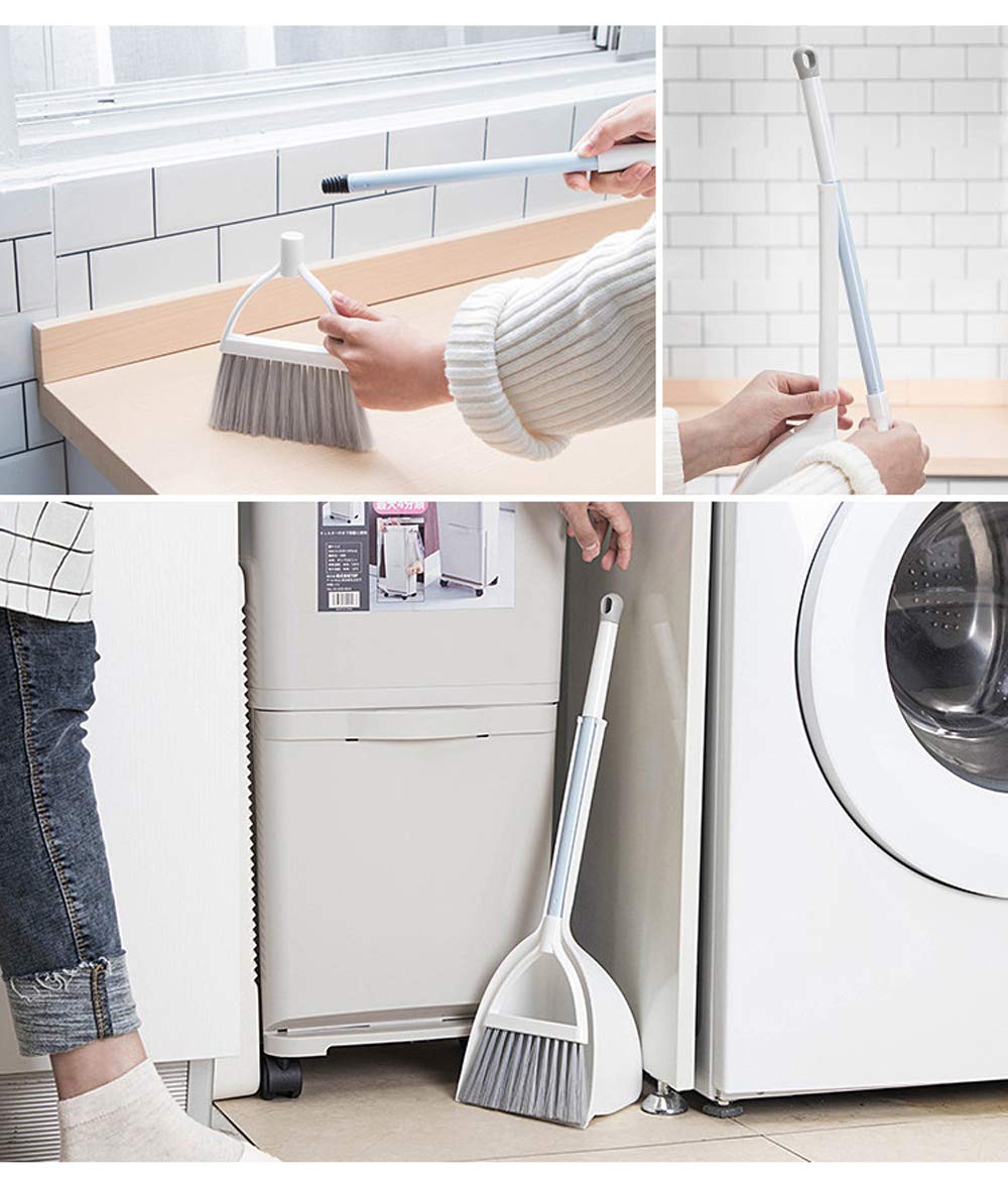 Qidiwin Mini Broom and Dustpan, Home Kitchen Sweeping for Kids(White+Gray)