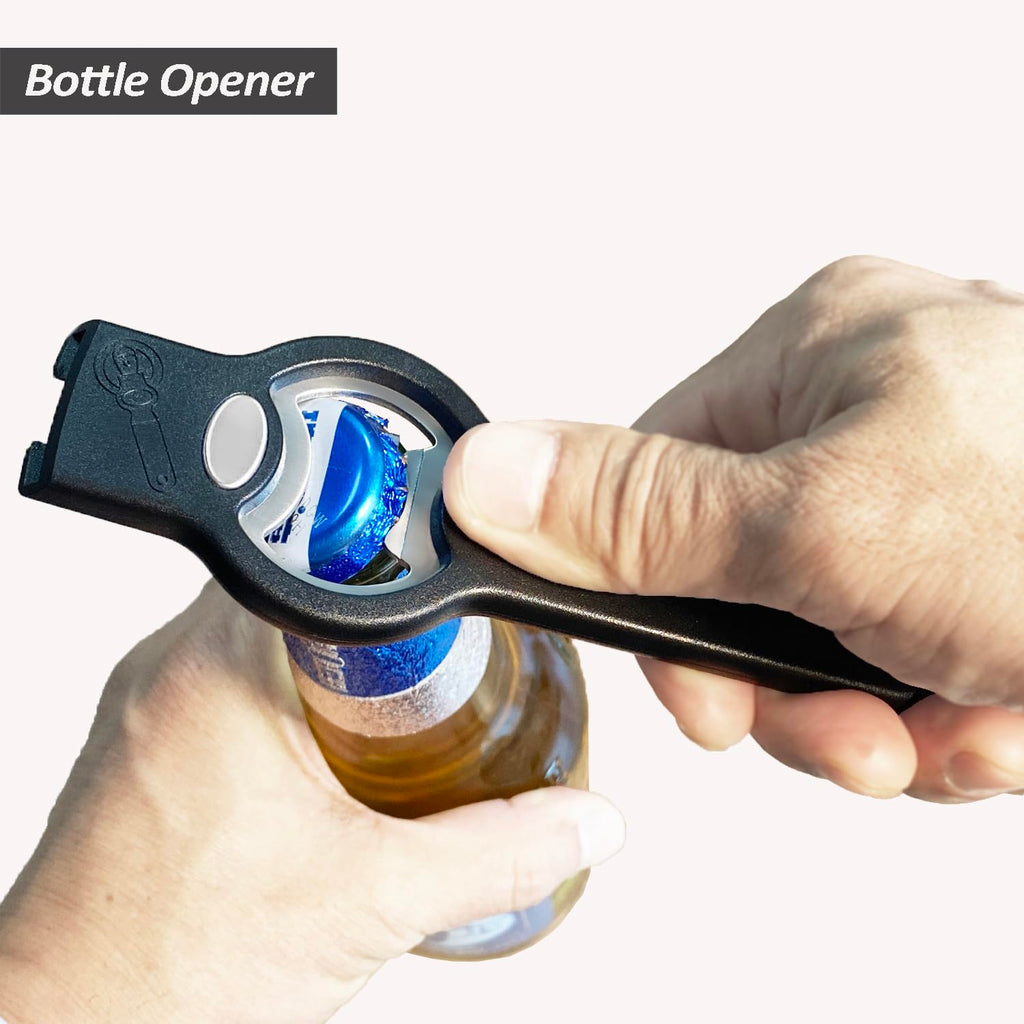 2-in-1 Magnetic Soda Can & Beer Bottle Opener-Dual Magnets for Fridge & Cap Catcher, Heavy Duty Stainless Steel, Perfect for Big Hands,Long nails, RV, Bartender, Gift for Father, Black, Openpro 1 Pack