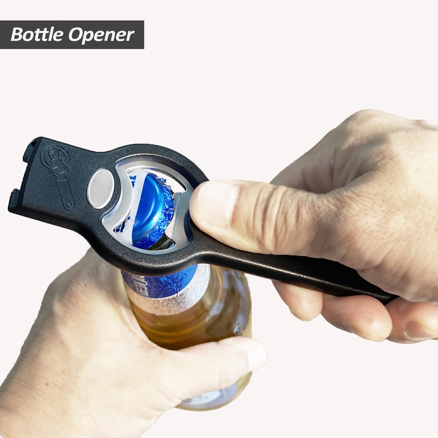 2-in-1 Magnetic Soda Can & Beer Bottle Opener-Dual Magnets for Fridge & Cap Catcher, Heavy Duty Stainless Steel, Perfect for Big Hands,Long nails, RV, Bartender, Gift for Father, Black, Openpro 1 Pack