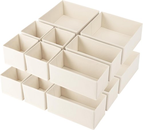 Criusia Drawer Organizer - 16 Pack Foldable Closet Organizers for Clothes, Socks & Accessories | Beige