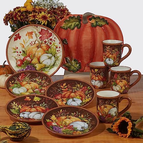 Harvest Blessings Set of 4 Ceramic Canape Plates ? Perfect for appetizers, desserts, or small bites, these festive plates bring fall cheer and elegant seasonal style to your entertaining table