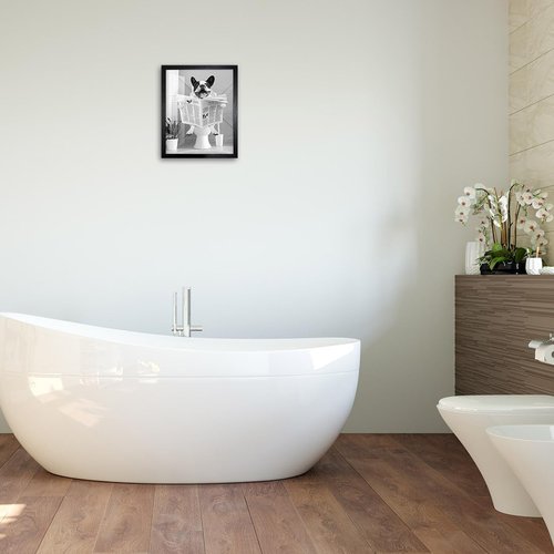 Biufo Framed Dog Reading Newspaper Canvas Wall Art - Charming Bathroom Decor (11"x14")