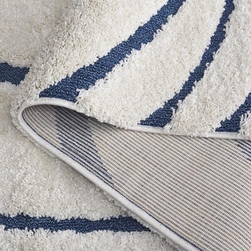 SAFAVIEH Florida Shag Collection Accent Rug - 4' x 6', Cream & Blue, Non-Shedding & Easy Care, 1.2-inch Thick Ideal for High Traffic Areas in Entryway, Living Room, Bedroom (SG471-1165)