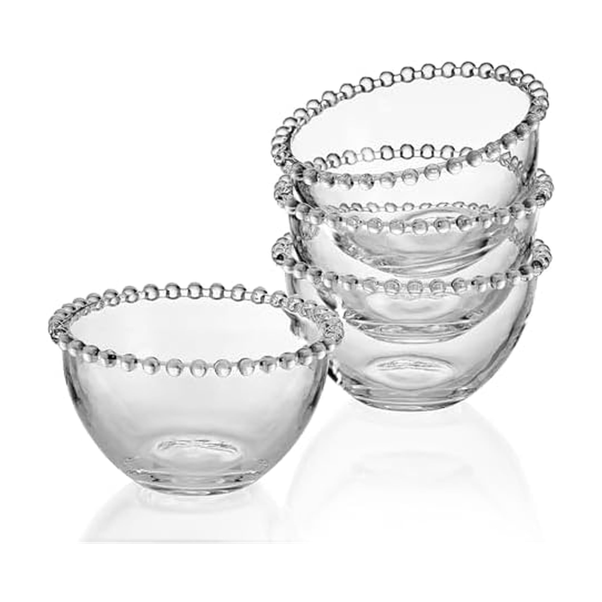 Fitz and Floyd Beaded Glass Prep, Dip, Dessert, Fruit, Candy Bowls, Set of 4, 5.25 inch