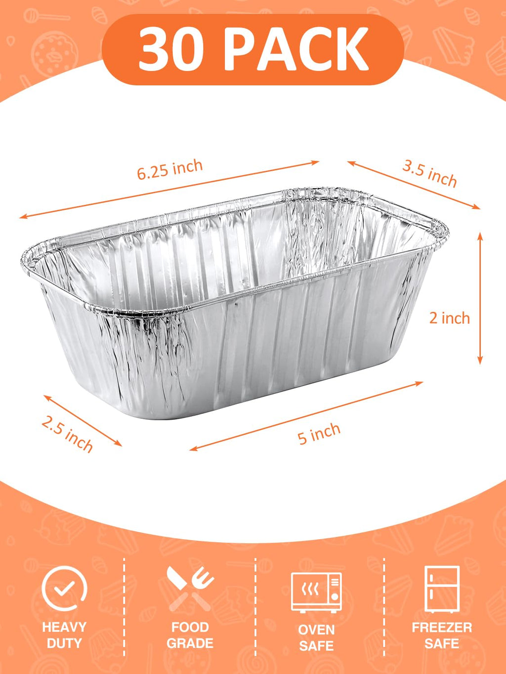 NEEBAKE 30 Pack 6x3.5x2 Disposable Aluminum Loaf Pans - 1 Lb Mini Loaf Pans, Small Aluminum Tin Foil Baking Pan, Food Containers for Baking, Cakes, Bread, Meat, Loaves
