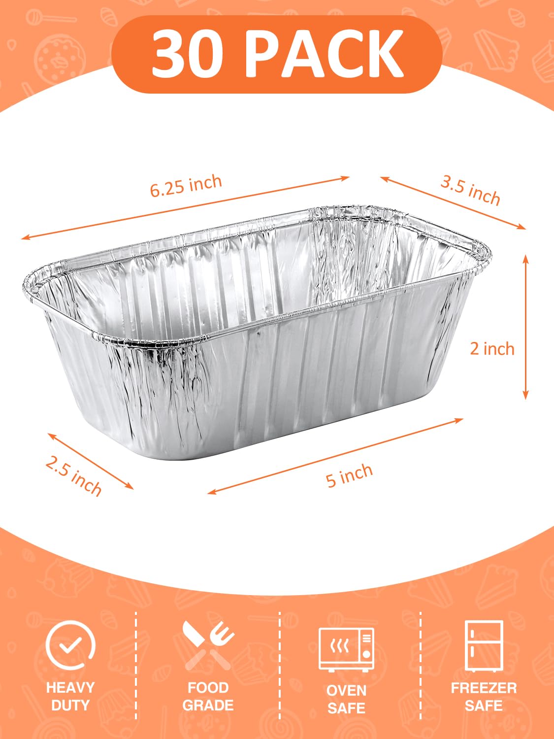 NEEBAKE 30 Pack 6x3.5x2 Disposable Aluminum Loaf Pans - 1 Lb Mini Loaf Pans, Small Aluminum Tin Foil Baking Pan, Food Containers for Baking, Cakes, Bread, Meat, Loaves