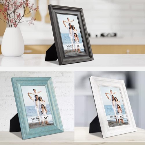 LaVie Home 5x7 Picture Frames - Rustic Wood Grain Photo Frame Set (3 Pack, Assorted Colors)