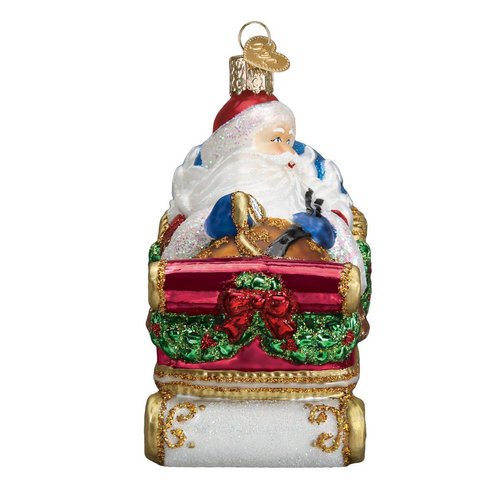 Old World Christmas Santa in Sleigh Glass Blown Ornament for Christmas Tree, Handcrafted Holiday Decoration, Santa Collection
