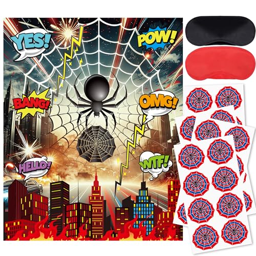 Pin the Spider on the Web Game - Kids Spider Birthday Party Supplies