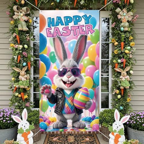 Easter Door Cover Hanging Banner Bunny Egg Spring Decor 71 x 35 Inch