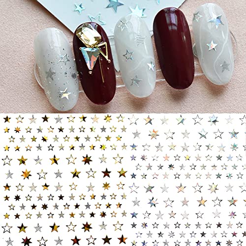 Star Nail Art Stickers 7 Sheets 3D Self-Adhesive Metallic Decals