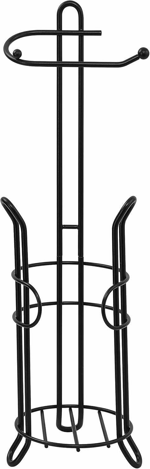 SunnyPoint Freestanding Toilet Paper Holder - Heavy-Duty Steel, Holds 3 Spare Rolls, Black Finish