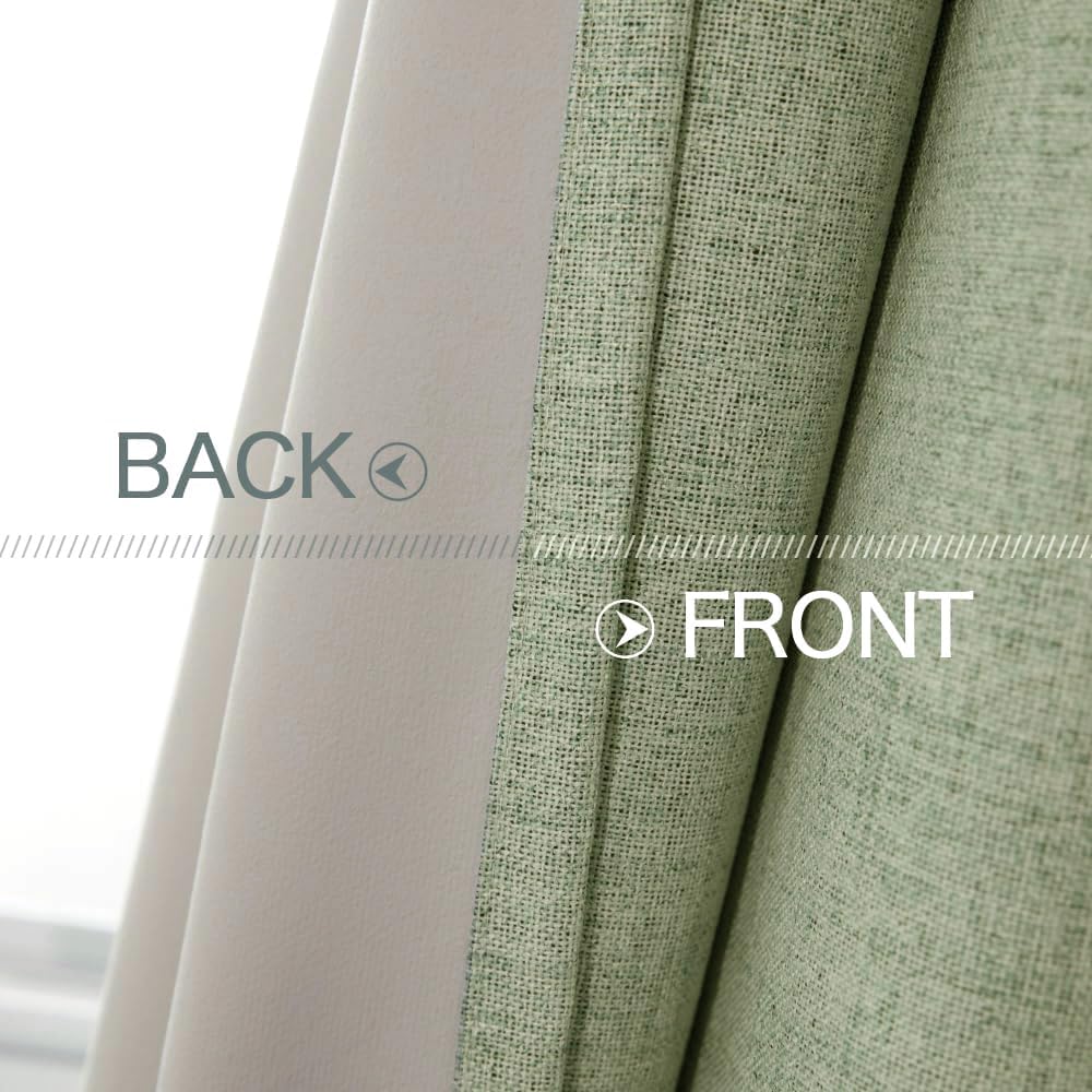 MIULEE Linen Texture Curtains - Sage Green Blackout Panels (52"W x 108"L) for Bedroom & Living Room