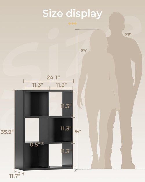 GTPLAYER 6-Cube Storage Organizer - Versatile Bookcase for Closet & Home Office | Fits 11" Bins, Black