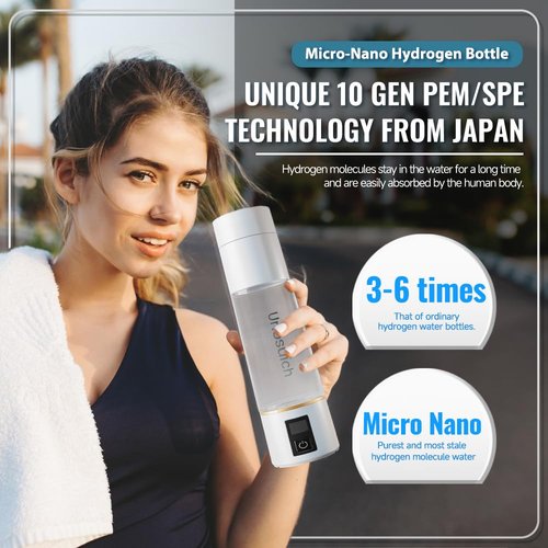 Unosuich Hydrogen Water Bottle Generator - Up to 5000PPB High Concentration, SPE & PEM Tech for Pure Hydrogen, Portable Rechargeable Ionizer for Travel & Home, Healthy Antioxidant Gift