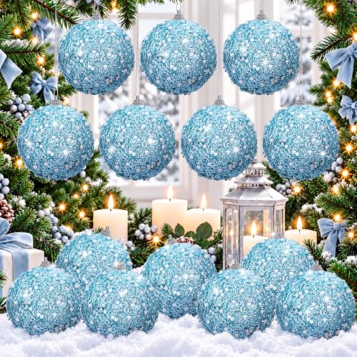 12 Pack Light Blue Christmas Ball Ornaments 4 Inch Bulk Holiday Decor