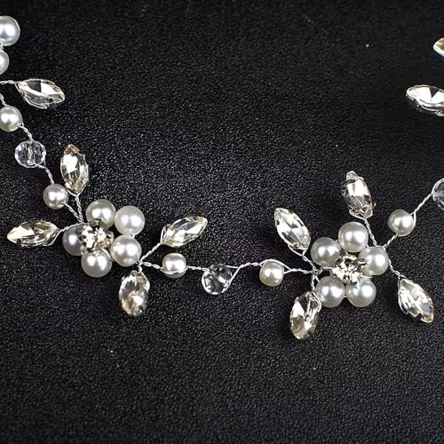 Silver Flower Girl Headpiece Crystal Pearl Bridal Headband