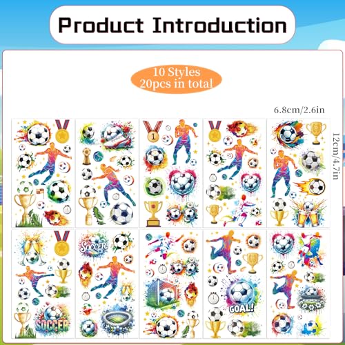Gameza Watercolor Soccer Temporary Tattoos - 200+ Party Favors for Kids