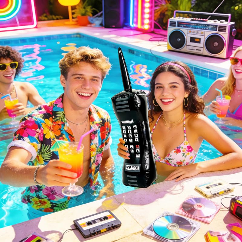 2PCS Inflatable Retro Mobile Phone & Boombox Party Props for 80s 90s Theme Decor