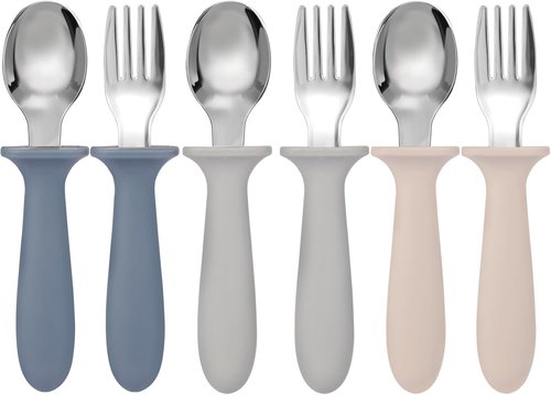 Eascrozn Toddler Forks and Spoons Set - 6 Pack Kids Silverware with Silicone Handles | BPA-Free, Dishwasher Safe
