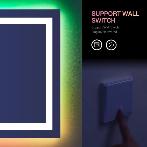 LOAAO RGB LED Bathroom Mirror - 84x32 Inch Dimmable Anti-Fog Vanity Mirror with Colorful Light Modes