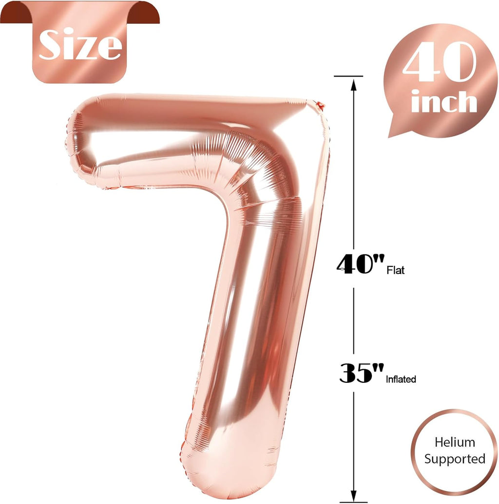 Rose Gold Number 7 Balloon - 40 Inch Birthday Decoration for Kids & Adults | Perfect for 7th Birthday Parties