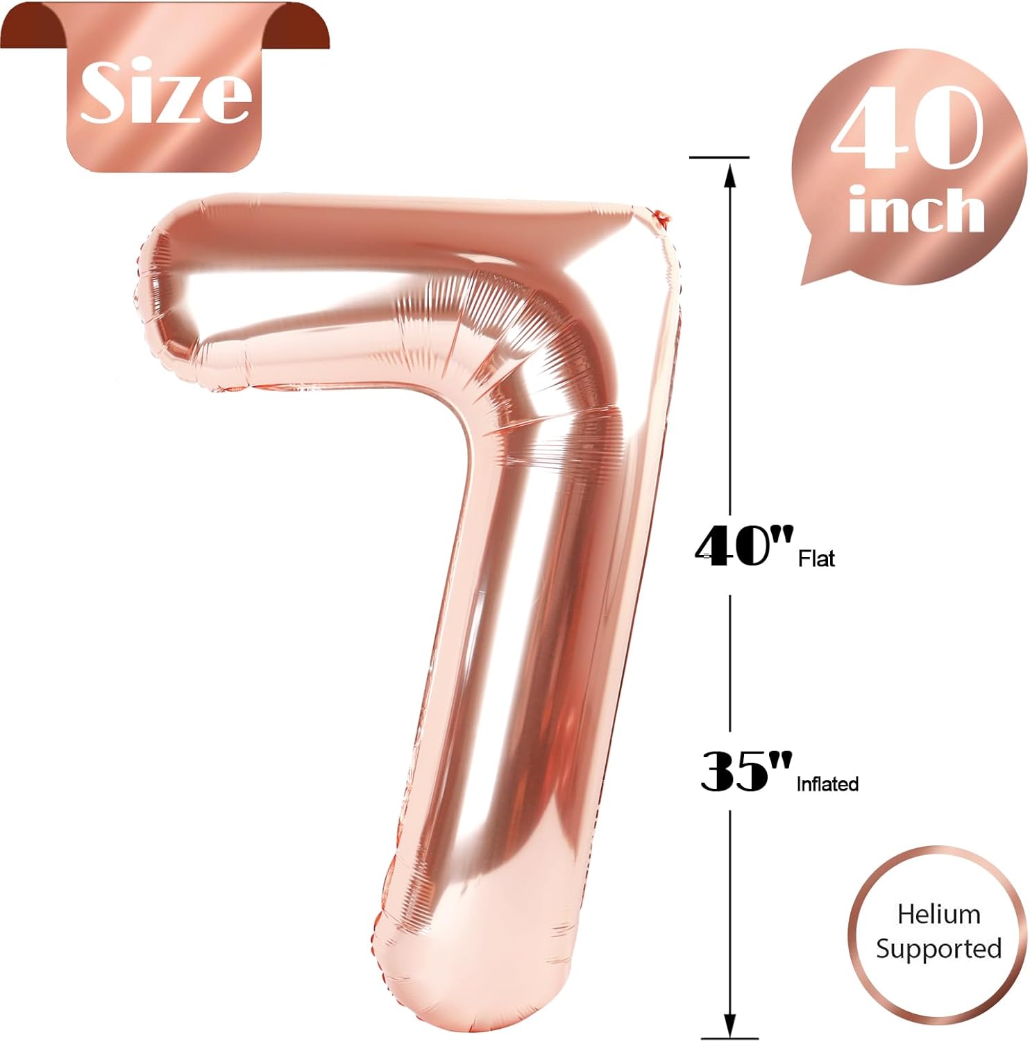 Rose Gold Number 7 Balloon - 40 Inch Birthday Decoration for Kids & Adults | Perfect for 7th Birthday Parties