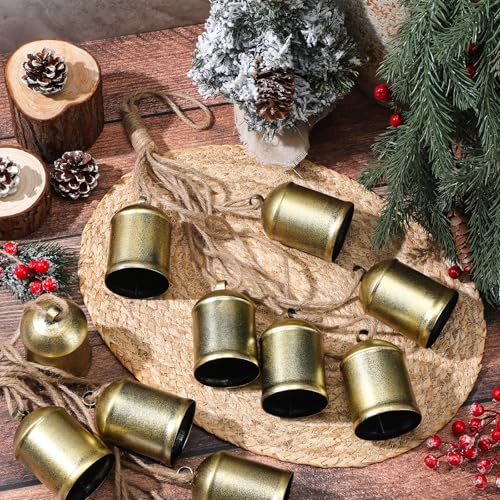 Christmas Cow Bell Hanging Ornaments - Vintage Cylinder Shape, Set of 2