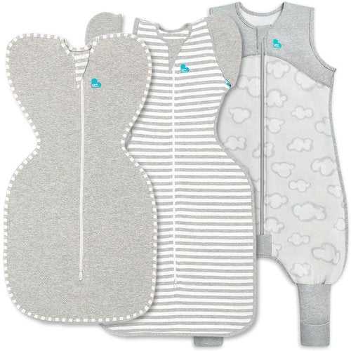 Love To Dream Baby Sleep Bundle - Swaddle UP Small & Medium Transition Swaddle | Organic Cotton Sleeveless Sleep Suit 6-12 Months, Gray
