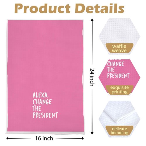 BlissfulAbon Pink Funny Political Kitchen Towels 16x24 Inch, Funny Hand Towels for Bathroom Decor, Change The President Dish Towel Drying Cloth for Kitchen
