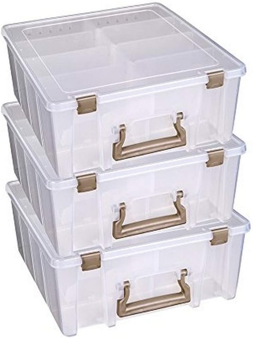 ArtBin Super Satchel Double Deep 3-Pack | Portable Art & Craft Organizers with Handles - Clear & Gold