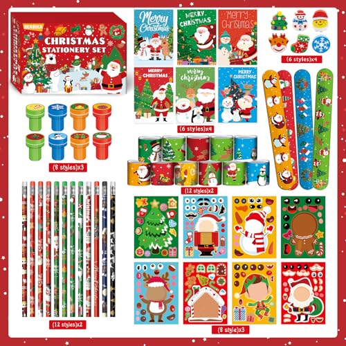 Christmas Party Favors for Kids 24-Pack Stationery Set Holiday Gift Bag Fillers