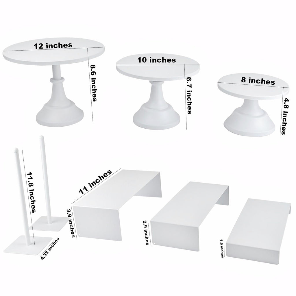 FESTLOVE Set of 8 White Cake Stands Donut Holder Metal Dessert Display Risers Cupcake Stand Serving Platter for Weddings Birthday Baby Showers Anniversary Party