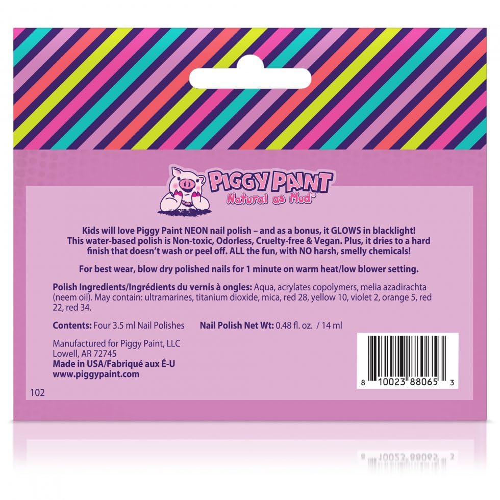 Piggy Paint Neon Polish Box Set - Includes Bonus Blacklight Glow Feature!
