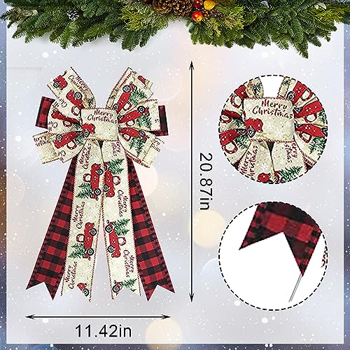 Christmas Wreath Bows with Red Truck Design - Buffalo Plaid Holiday Decor - 2 Pack - Variation: Truck