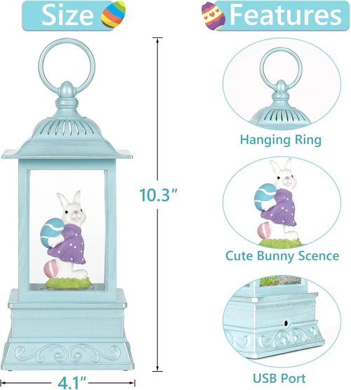 Lighted Glitter Bunny Snow Globe by Easter - Charming Spring Home Decor | Perfect for Festive Celebrations