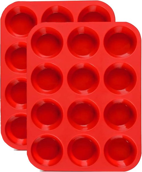 Jewoster Silicone Muffin Pan - Nonstick 12-Cup Baking Molds, BPA-Free | 2-Pack for Muffins & Cupcakes